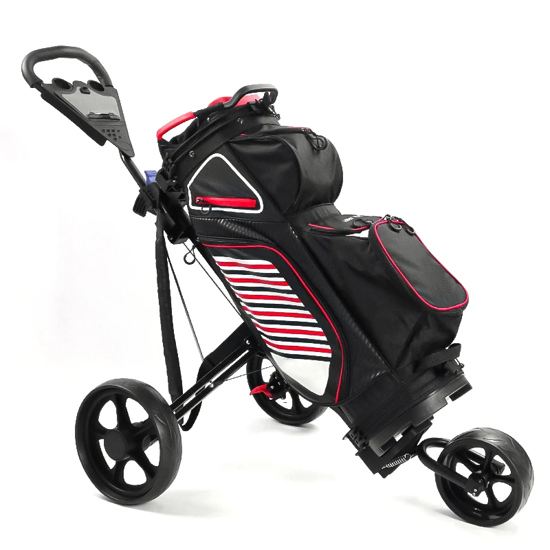 New Design Aluminium Three-Wheel Golf Push Cart Portable Three Wheels Golf Trolley  Foldable Hand Push Pull Golf Cart