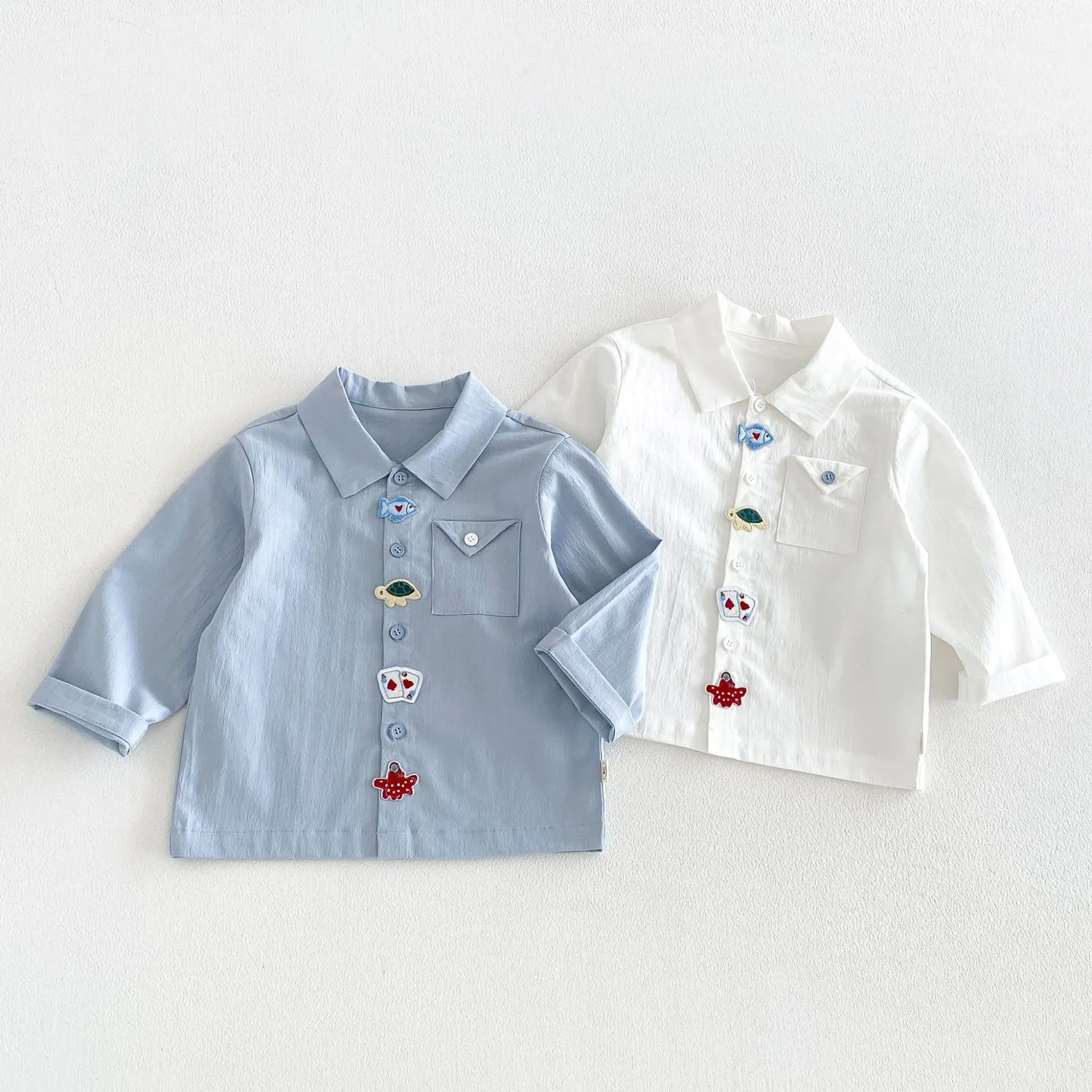 Boys' Fashion Labeling Shirt 2026 New Autumn Baby Design Super Cute Shirt Children's Western Autumn Dress