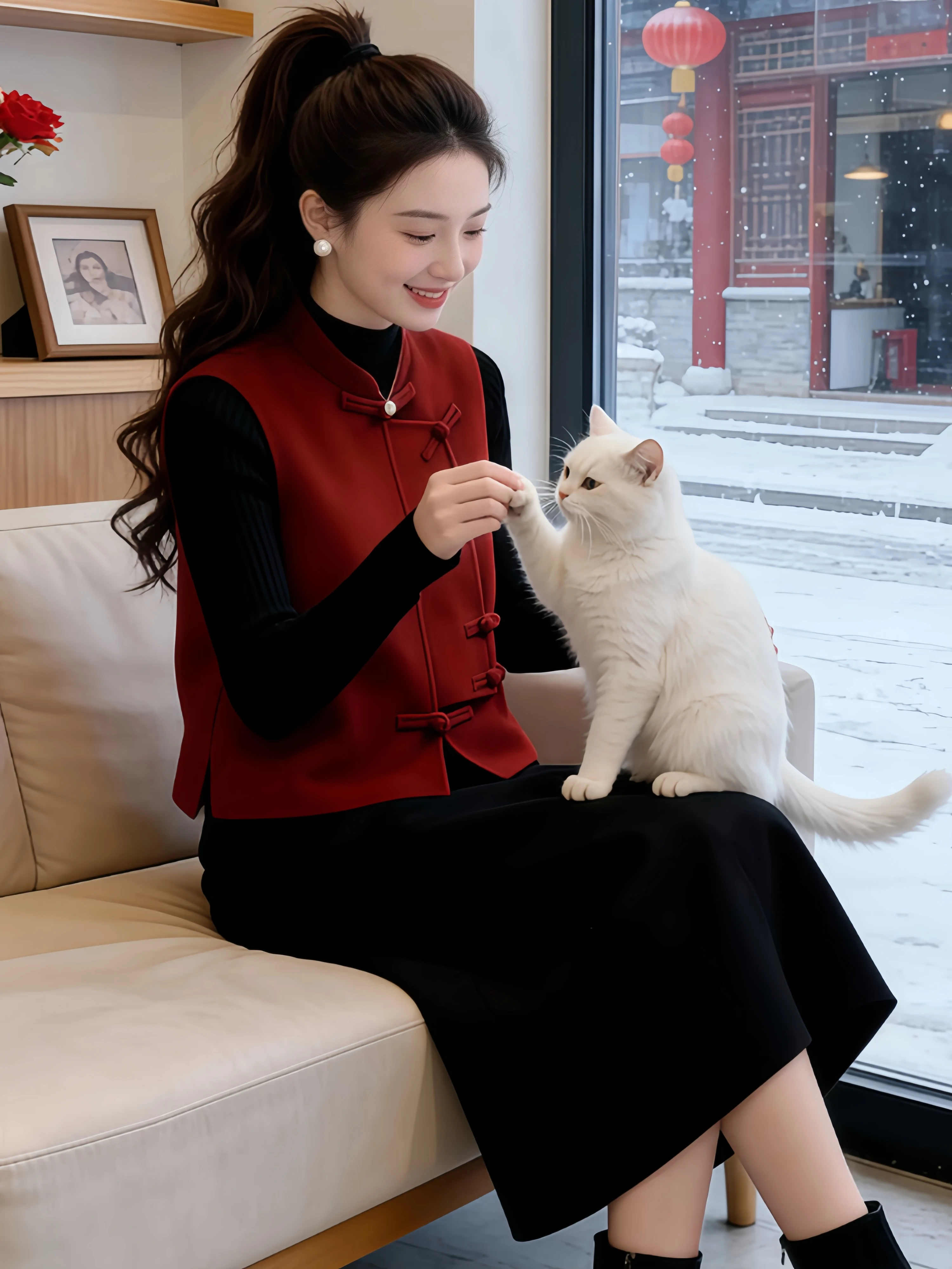 Retro Red Chinese Style Short Sleeveless Jacket Women's Inner Wear Outerwear Trendy Button up Vest Autumn Winter New Arrival