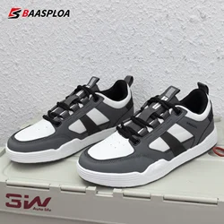 Baasploa Men Skateboarding Shoes Fashion Leather Casual Sneakers for Men Lightweight Comfort Walking Shoes Antiskid Outdoor