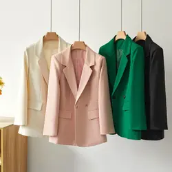 Blazers de doble botonadura para mujer, abrigo clásico holgado de talla grande, chaqueta de traje, prendas de vestir elegantes, talla grande S-7XL