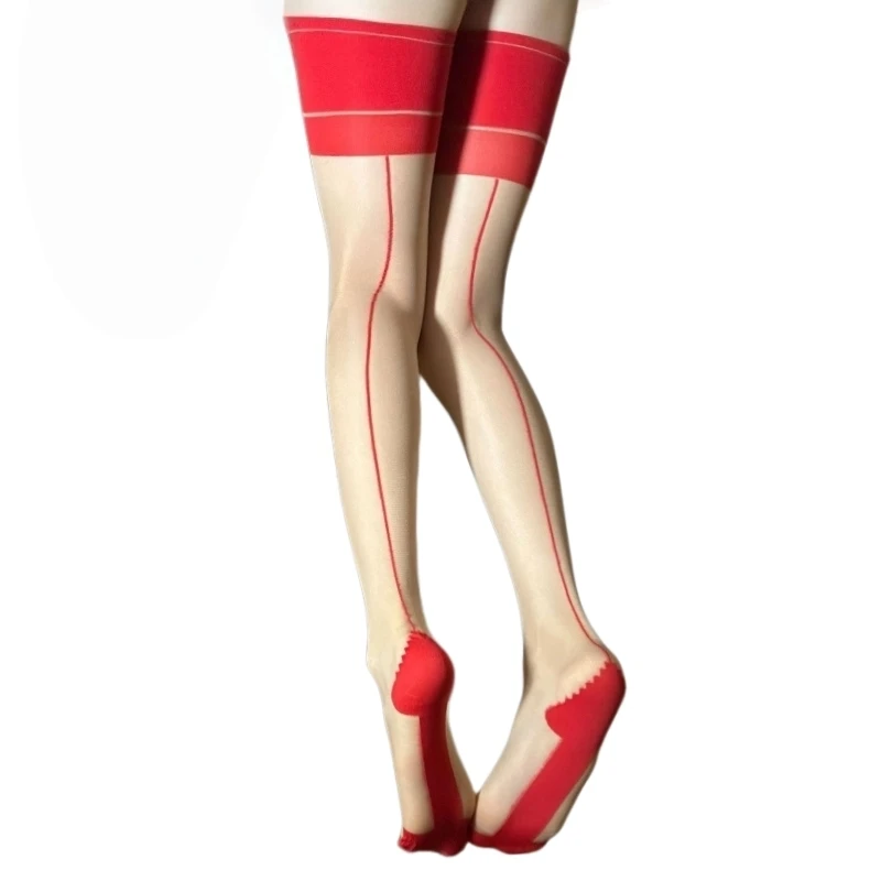 3 Pairs Stretchy Nylon Foot Shaped Thigh High Stockings Retro Cuban Heel Back Seam Medias Women Sexy Pole Dance Clubwear