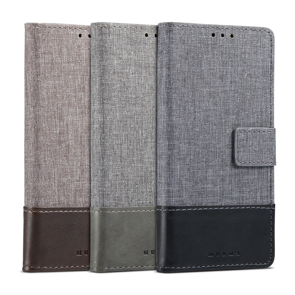 Para LG V50 V35 ThinQ V30 V20 G6 G5 Q6 K40 Muxma lona cubierta con tapa de cuero Artificial soporte tarjetas bolsillos ranuras cartera funda