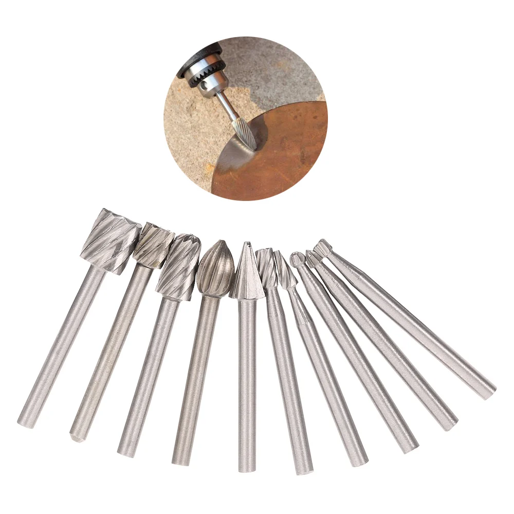 Electric Grinding Accessories 10pcs 3mm Shank HSS Router Bits Rotary Burr for Drill Woodworking Tool Set CNC Engraving
