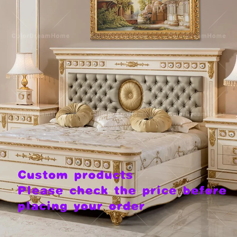 custom.California King Bedroom Furniture Set Carved Solid Wood King Beds White and Bedroom Sets Luxury European