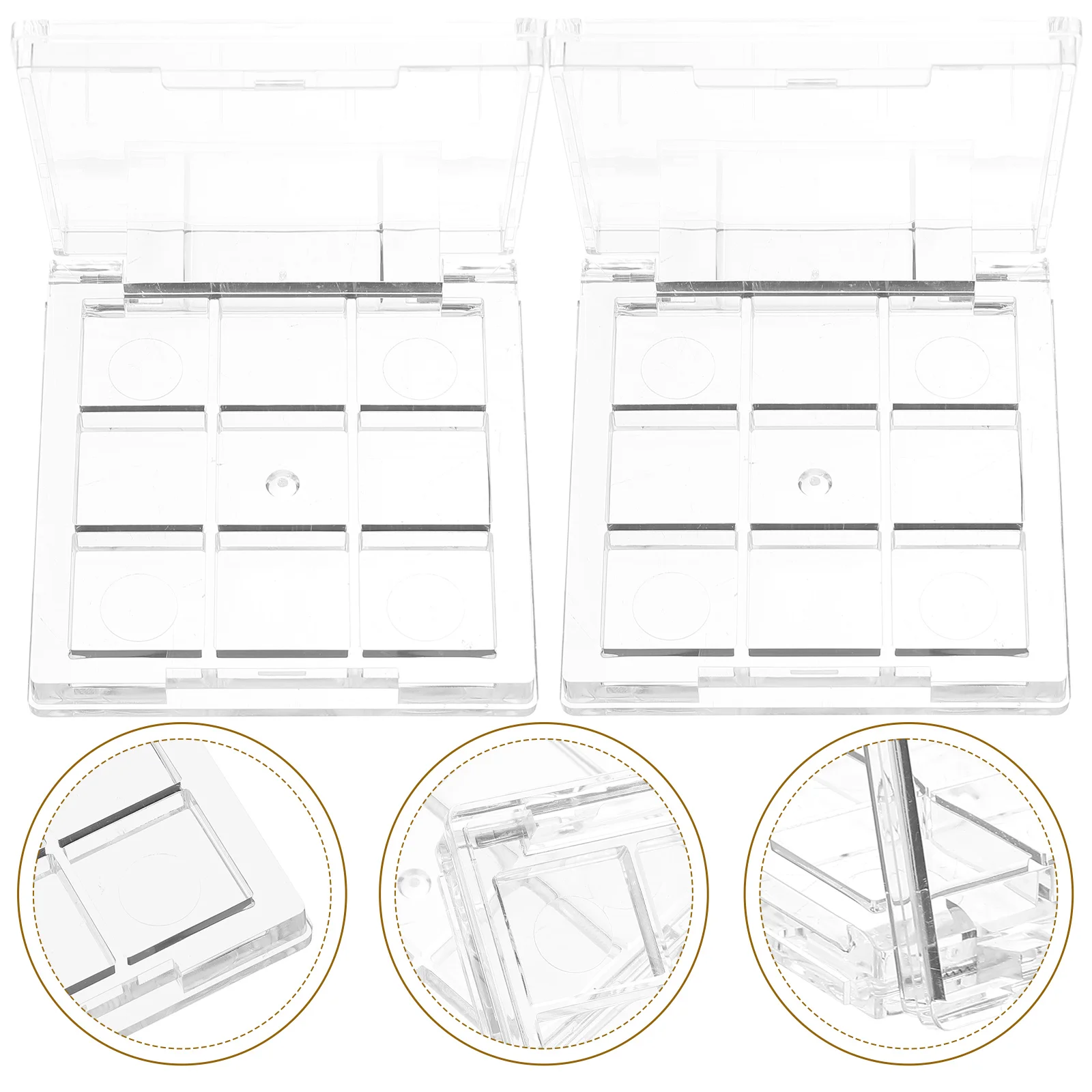 قطعتان من حافظات هايلايتر فارغة مدمجة، حاويات مستحضرات تجميل شفافة قابلة لإعادة الملء، صينية ظلال عيون فارغة