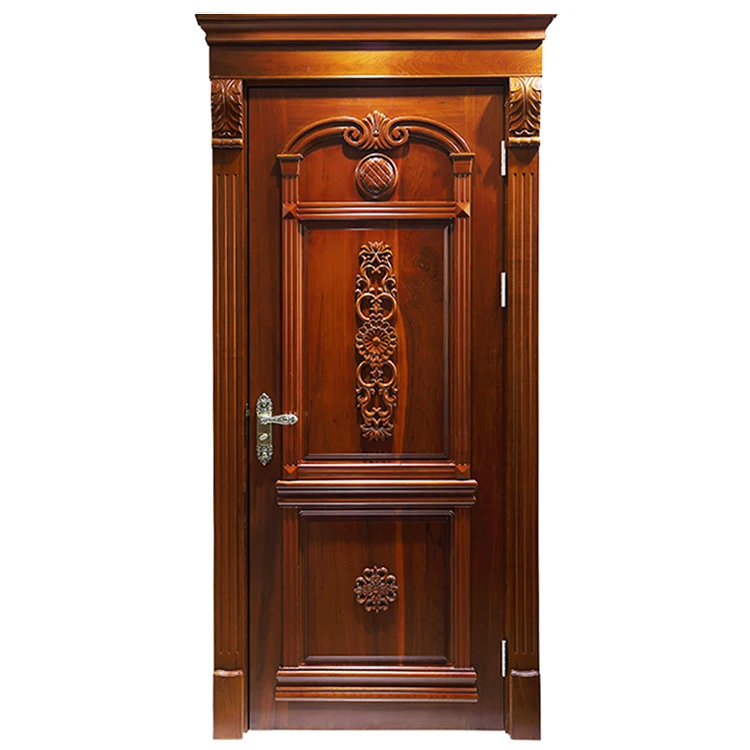 Prettywood Villas Exterior Custom Design Main Entrance Carved Timber Solid Wooden Doors