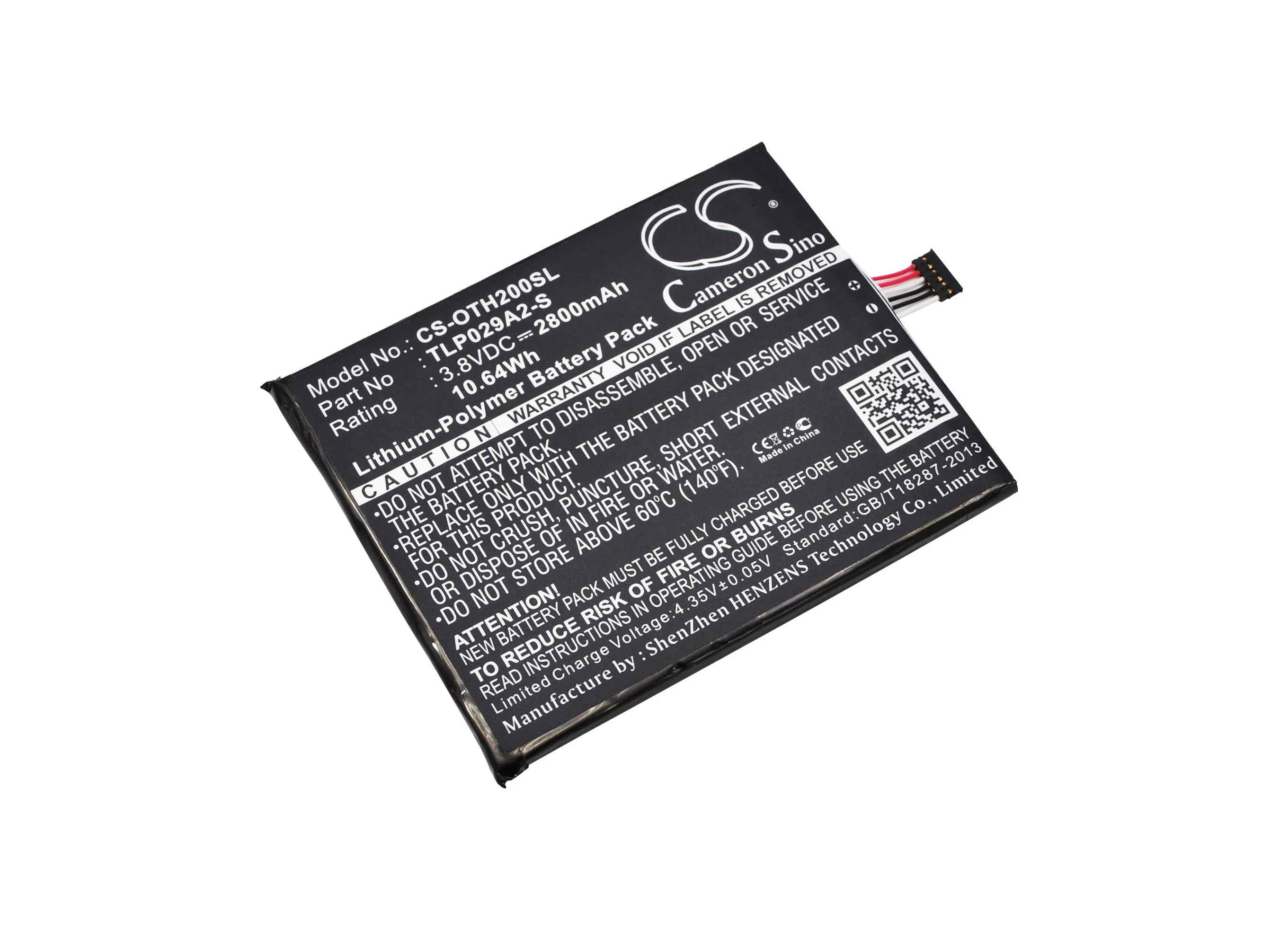 Cameron Sino 2800mAh Battery TLP029A2-S,TLP029AJ for TCL/Alcatel AM-H200, i806, BAAL6045Y, OT-6045F, OT-6045K, OT-6045Y