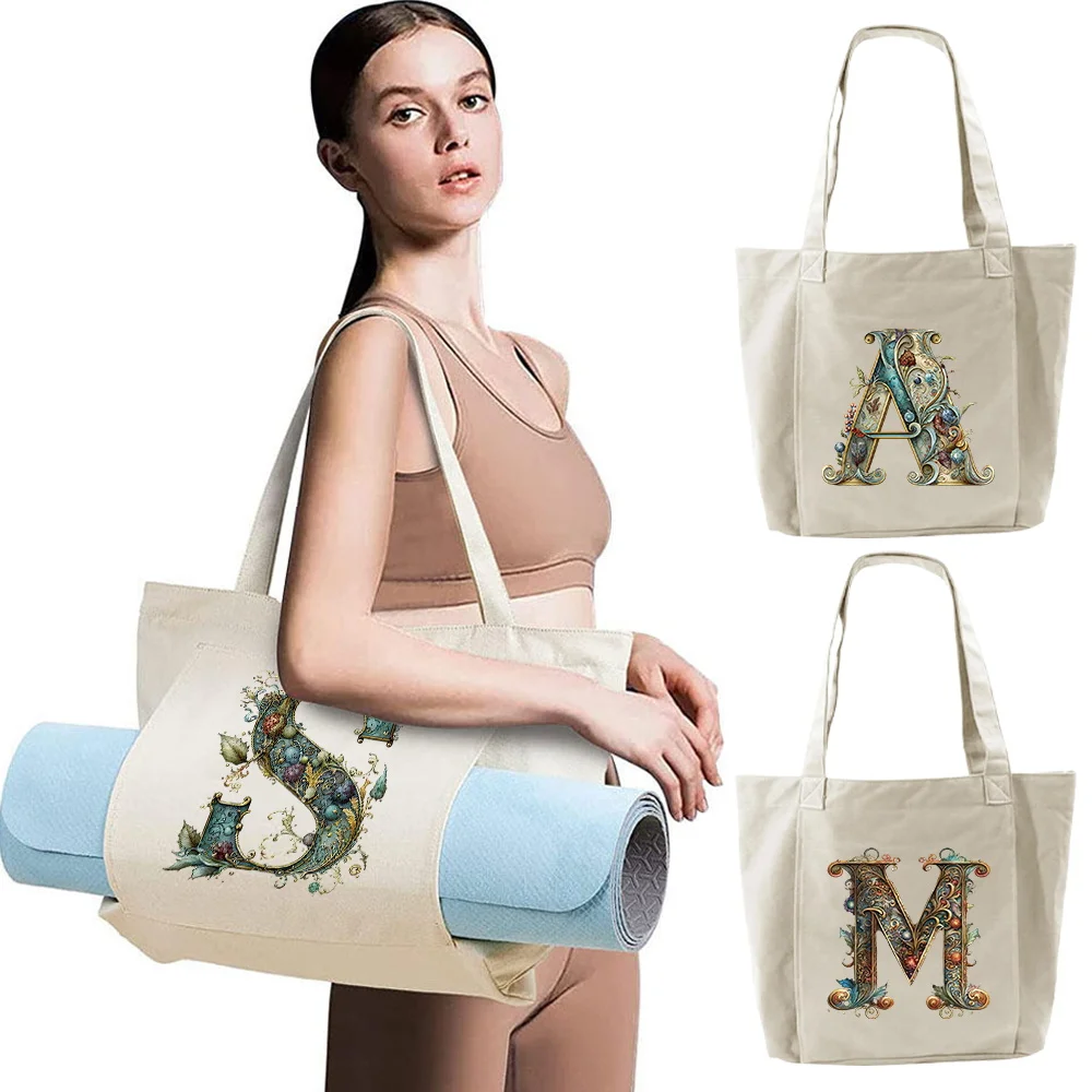 

Foldable Canvas Yoga Bag for Women Single Shoulder Large Capacity Portable Fitness Sports Travel Pilates Equipment Storage