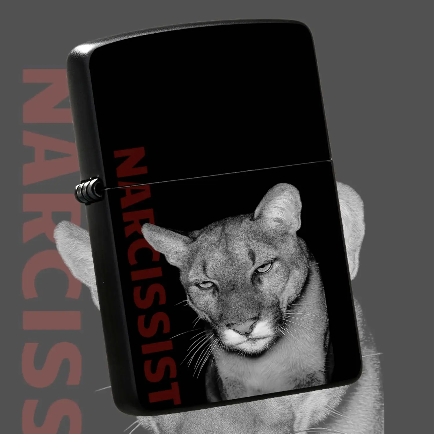 Stylish Portable Igniter With Monochrome Cougar Head Portrait And Narcissist Print, Sleek All-Match Daily Essential For Outdoor Activities, Casual Gatherings And Various Scenarios, Exquisite Unique Novelt A Humorous And Interesting Lighter
