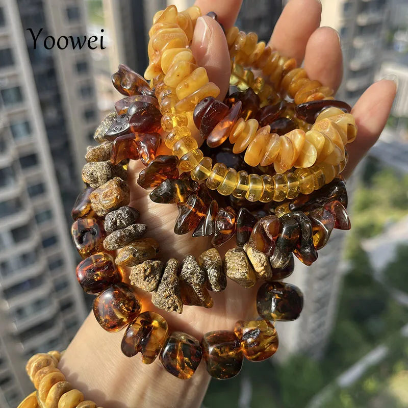 5pcs/lot 100% Natural Amber Bracelet for Diy Genuine Stone Original Broken Beads Plant Black Floral New Healing Natural Jewelry