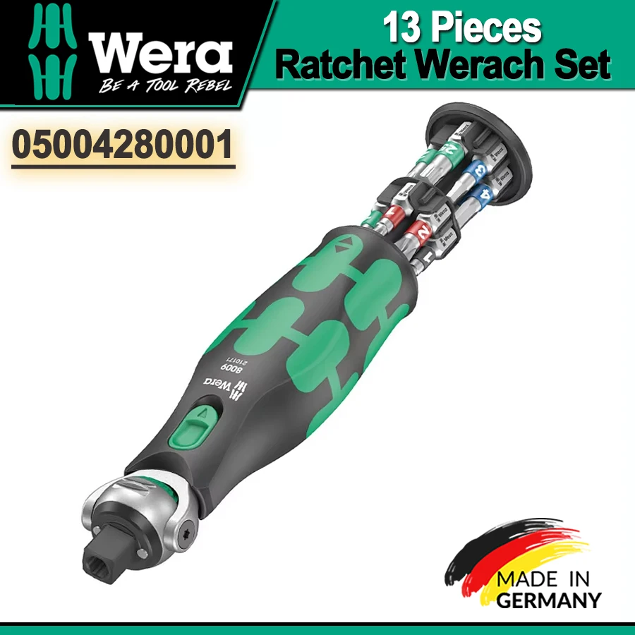 

Wera 13 Pieces Ratchet Werach Set for Auto Repairing and Household Black Green 05004280001 8009 Zyklop Pocket Set 1