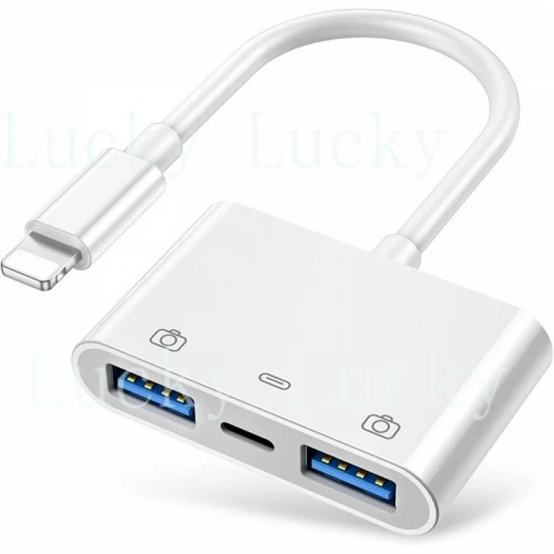 f  f  Dual USB Camera OTG Adapter for iPhone with Charging Port for iPad