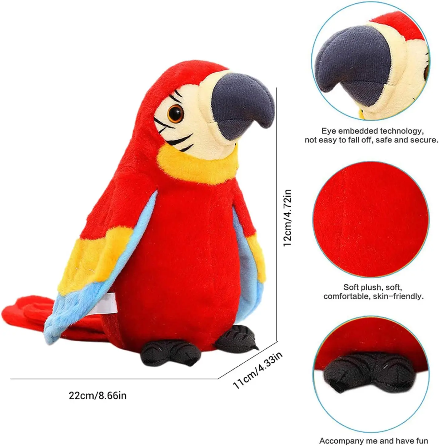 Talking Parrot Plush Pal Repeat What You Say Macaw Stuffed Animal Electronic Record Interactive Animated Bird Shake Wings