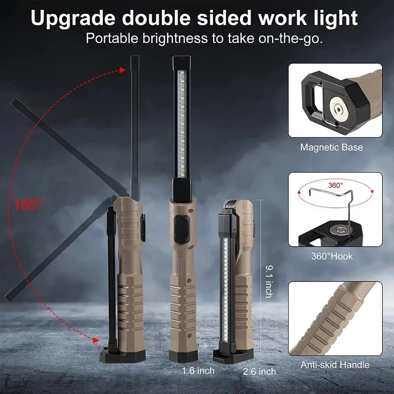 Multifunctional Type-C Rechargeable Flashlight with Magnet Work Lamp Car Inspection Lamp Bottom Rotatable Hook Working Lamp