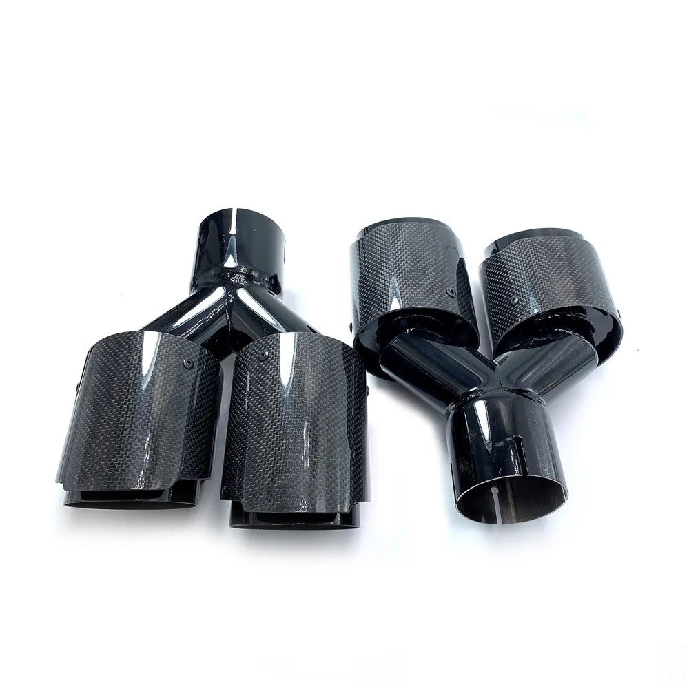 2Pcs Car Carbon Fiber Glossy Muffler Tip Y Shape Double Exit Exhaust Pipe Mufflers Nozzle Decoration Universal Stainless Black