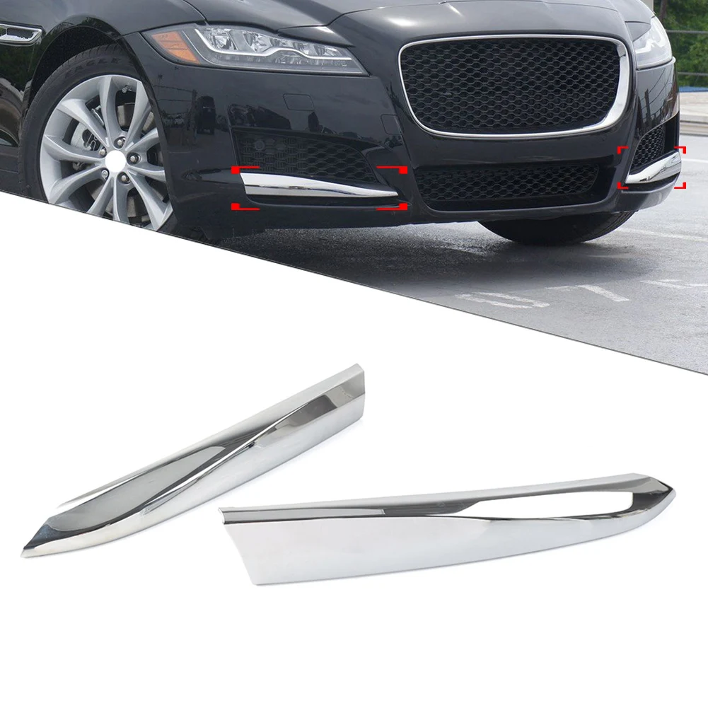 

2 Pcs Chrome Car Front Bumper Fog Light Grille Insert Molding Strip Support Plate For Jaguar XF 2016 2017 2018 2019 2020