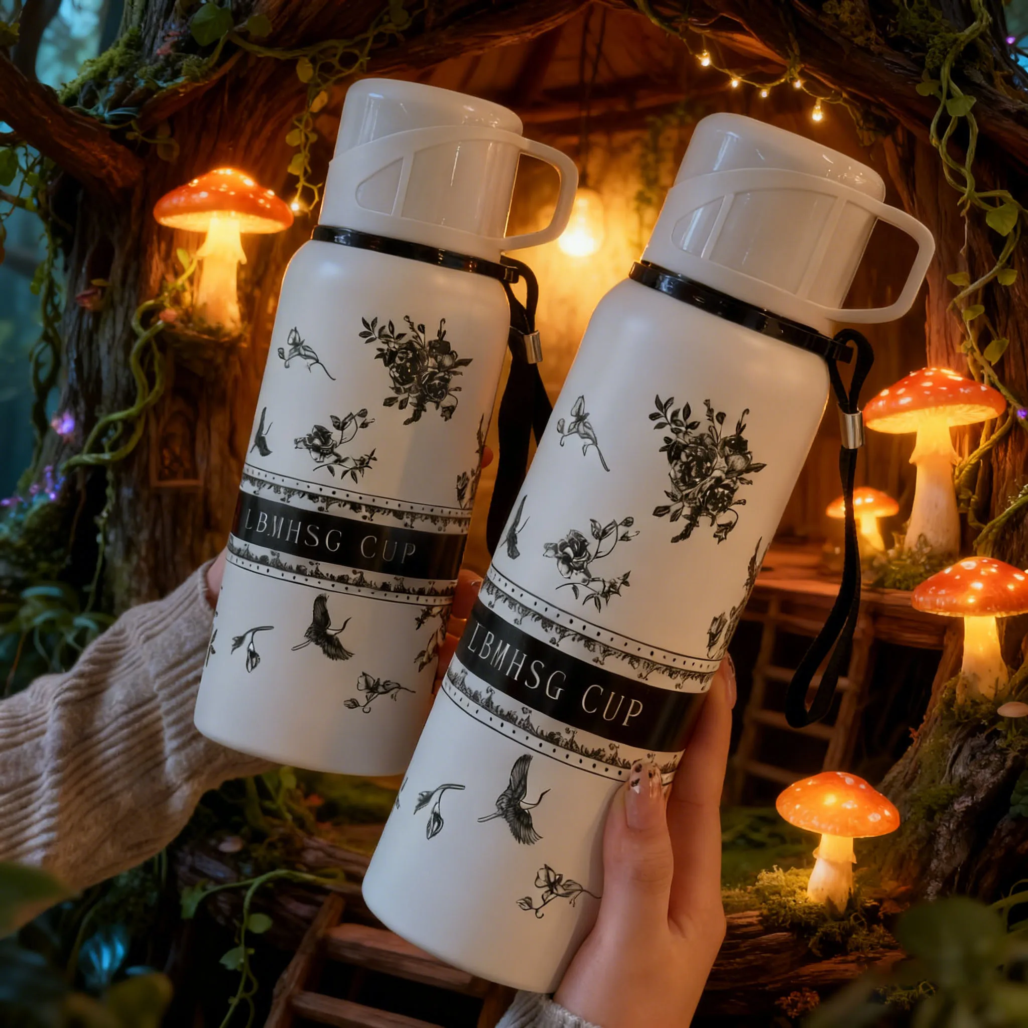 Vaso aislado de acero inoxidable Gardenia blanco, taza de viaje de gran capacidad de 500 ml con infusor de té, taza de café estética para