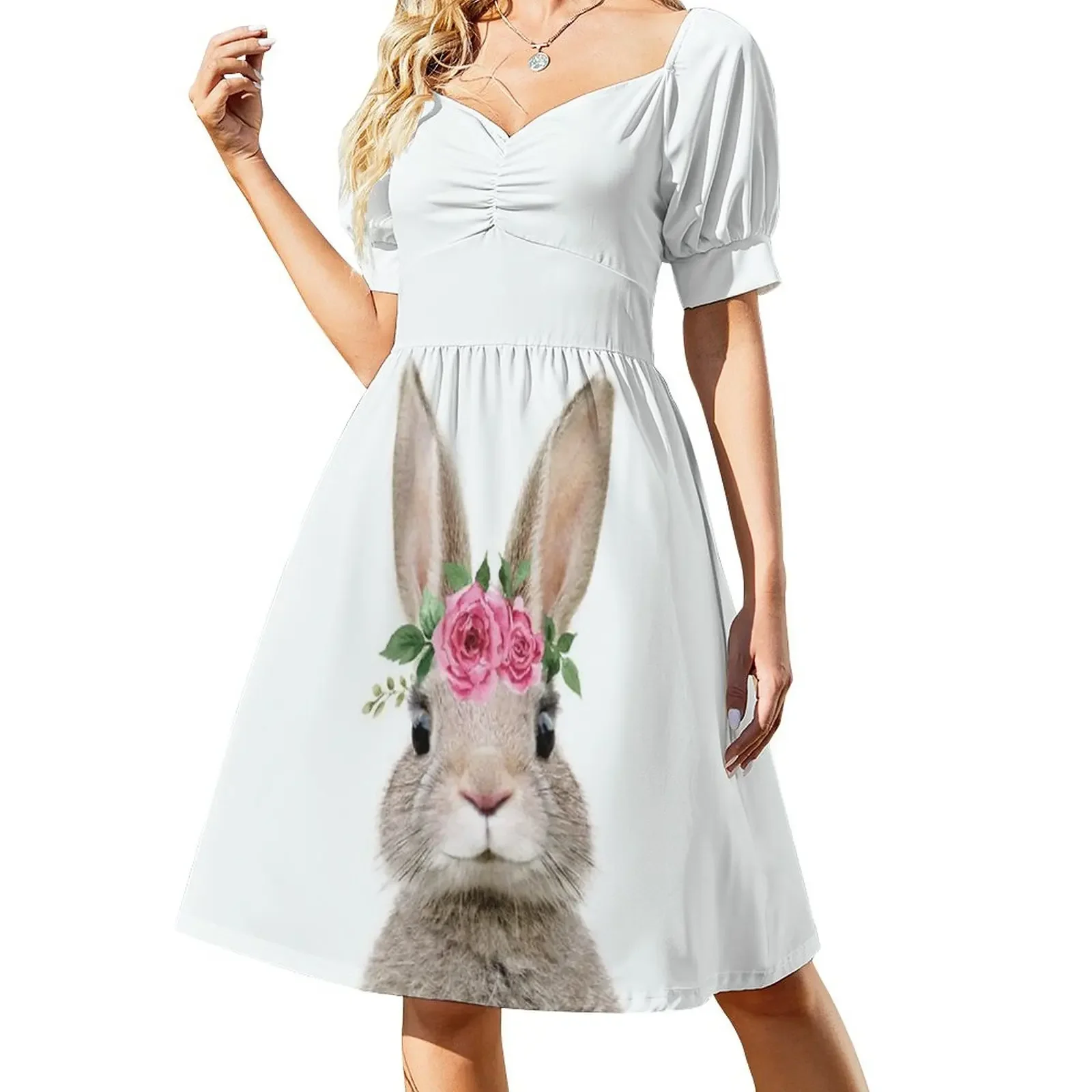 

Baby Rabbit Wearing Flower Crown Short-Sleeved Dress Women's long dress elegant party dresses for women 2025