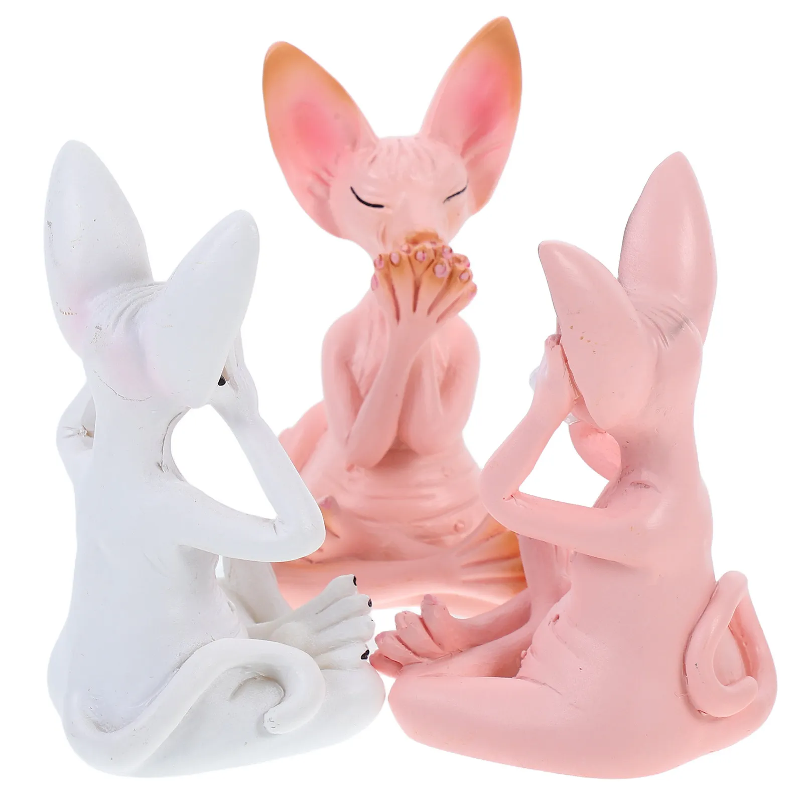 3 pièces, mini statues de chat en résine, apaisantes et réconfortantes, pour décoration de bureau, étagère, table de chevet, pour les amoureux des chats, les passionnés de yoga, le bureau, la maison et le salon.