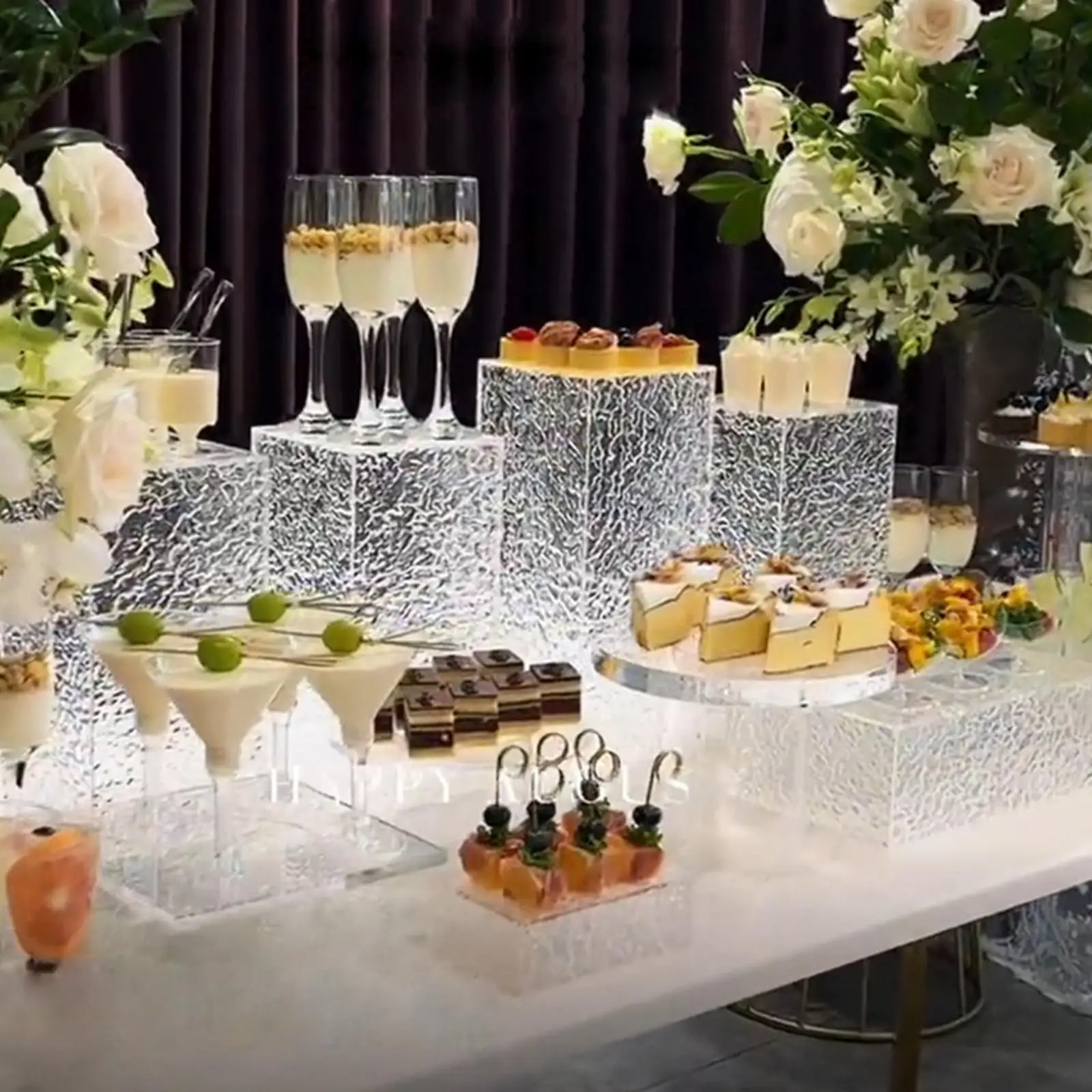 Acrylic Buffet Risers Stackable Display Stand Nesting Shelf Decorative Tray for Cake Dessert Wedding Reception Buffet