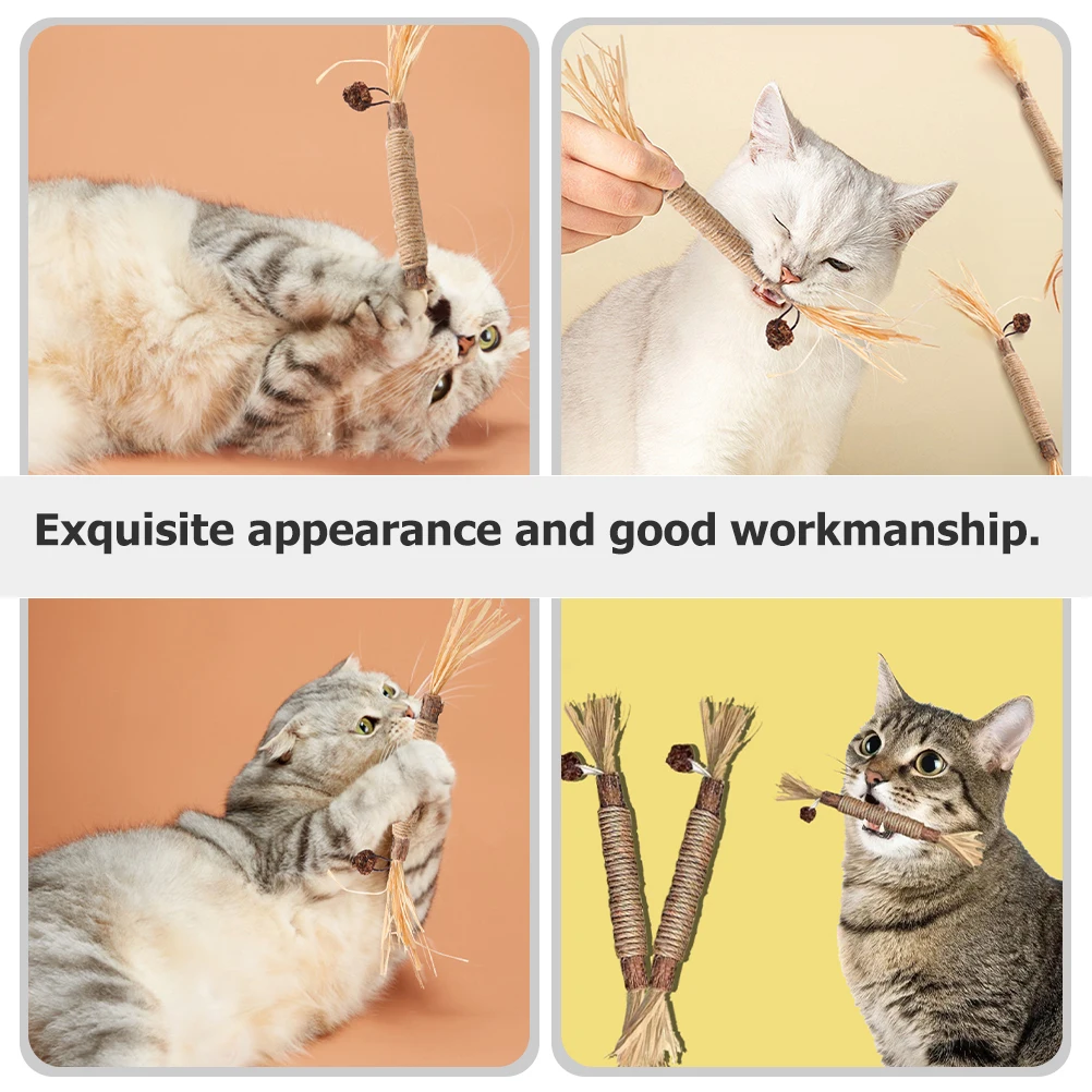 

4pcs Wooden Cat Teaser Toys Durable Molar Cleaning Rods Elastic Rope Stick for Kitten Home Chew Wear Resistant Pet Supplies