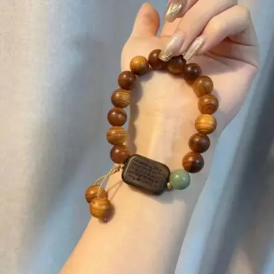 Pulsera de círculo único Thuja DE ALTO aceite con madera fragante para niña, tallado de madera de cedro, escritura, cuenta redonda, cadena de mano, joyería WenWan