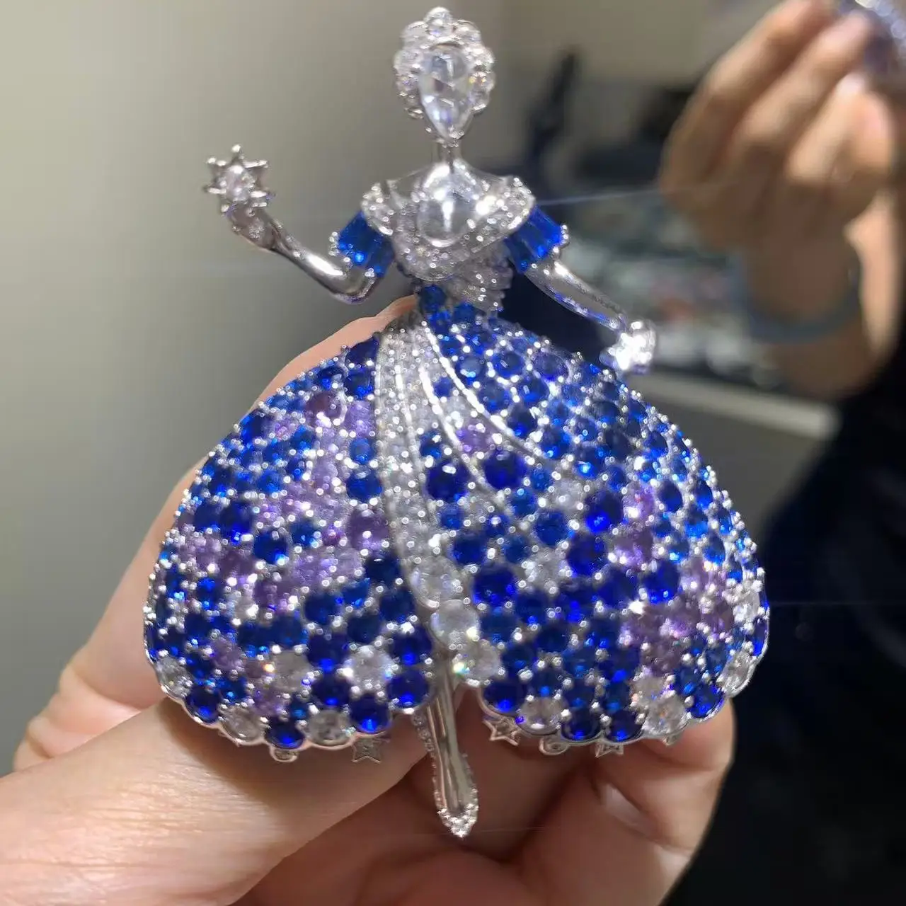dancing girl brooch & pendant double use 925 sterling silver with cubic zircon fine women jewerly blue purple mixed color
