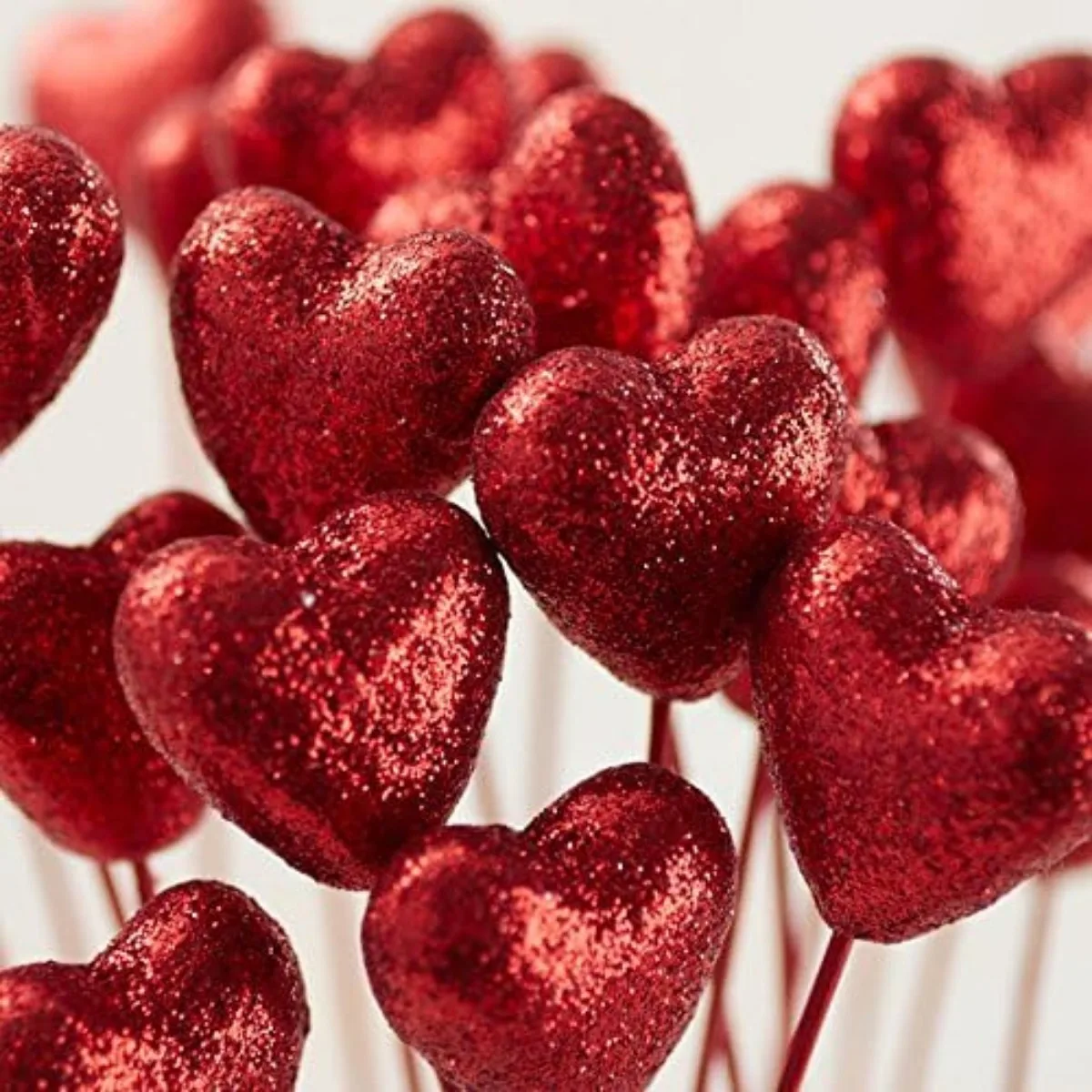 

50 件 Valentine's Day Glitter Foam Hearts Picks Sparkly Foam Hearts Stems Wooden Glitter Heart Picks Puffy Heart Picks
