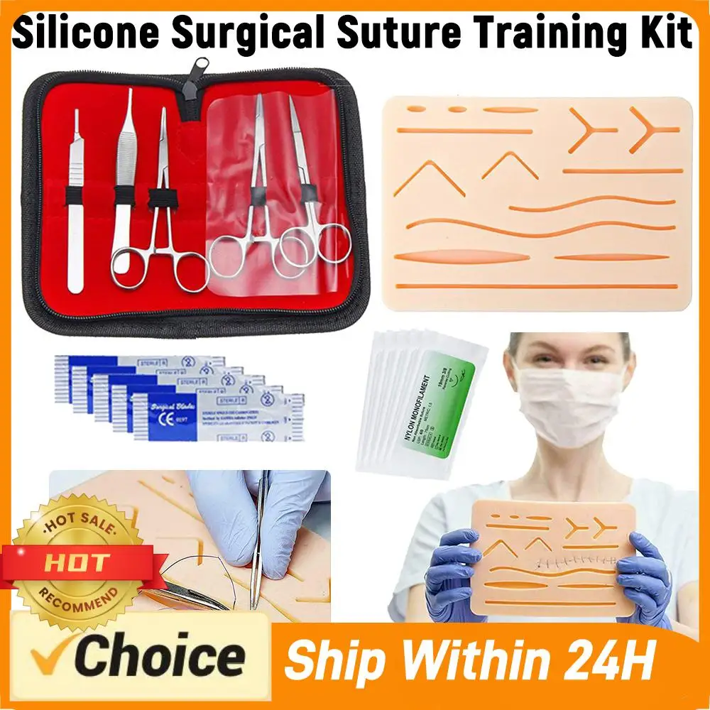 

Набор для отработки навыков наложения швов для студентов-медиков: хирургический тренажер с моделью кожи и инструментами, учебное оборудование