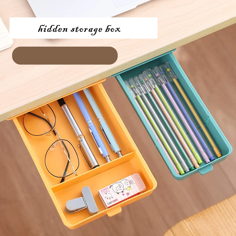 

New With Handle Hidden Drawer Pen box Office Table Bottom Paste Storage Box Simple Large-capacity Desk Office Stationery Box