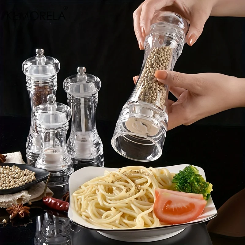 KEMORELA 1PCS Spices Mill Shaker Acrylic Manual Pepper Grinder Salt Spices Mill Shaker Transparent Kitchen Grinding Tool