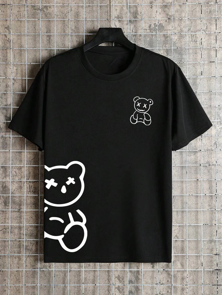 Bear print Short Sleeve T-Shirt 2024 Summer New Hot Selling White Men s Casual T-Shirt Short Sleeve shirt