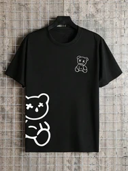 Bear  print  Short  Sleeve   T-Shirt  2024  Summer  New  Hot  Selling  White  Men s  Casual  T-Shirt  Short  Sleeve  shirt