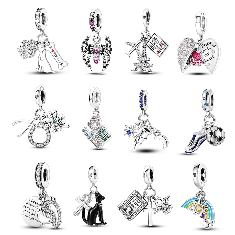 

925 Silver Angel Wings Rose Love Fine Jewelry Fit Original Pandora Bracelet Charm Beads Necklace Diy Female Jewelry