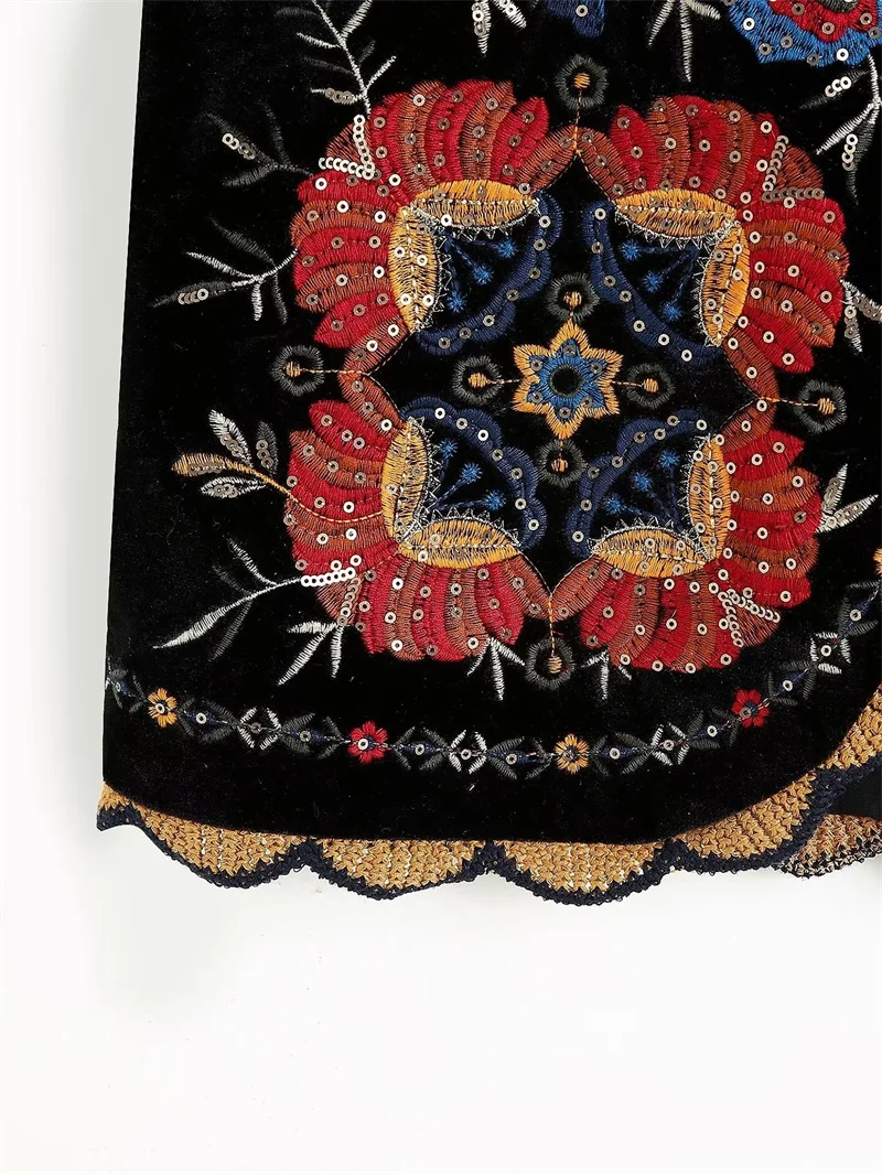 빈티지 벨벳 자수 조끼 여성용 O넥 민소매 가디건 캐주얼 여성 의류 패션 스트리트웨어 하이 스트리트웨어