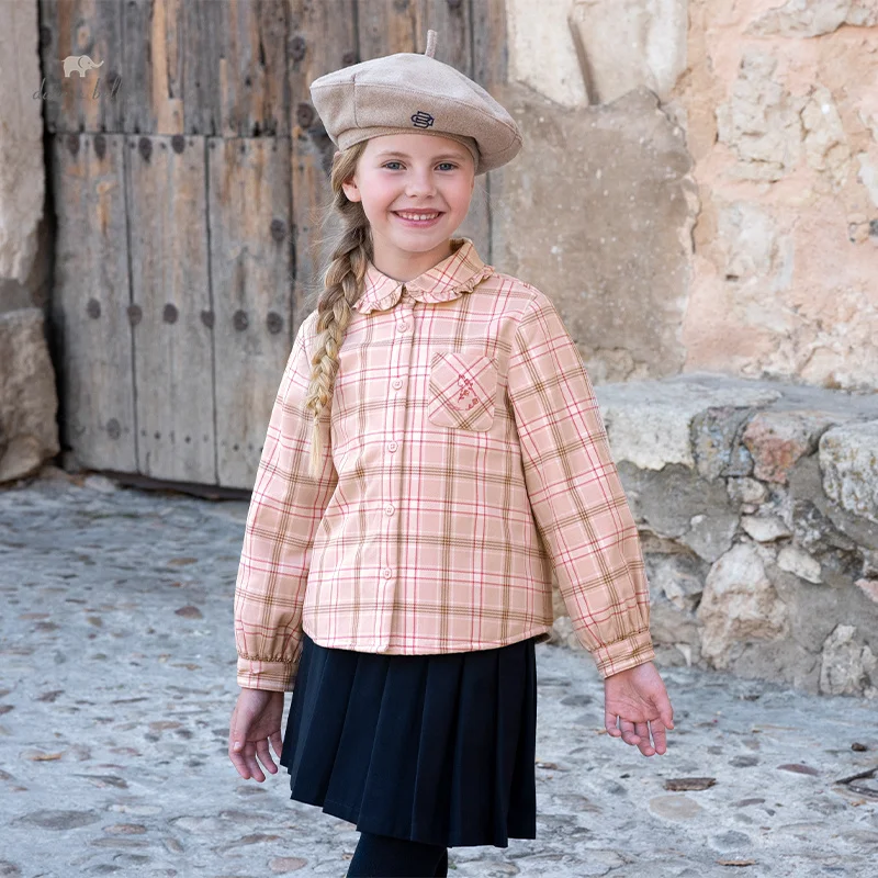 Dave Bella Girls Plush Shirt Autumn Winter Long Sleeve Blouse Children Checkered Pullover Warm Outerwear Kids Clothing DK4243628