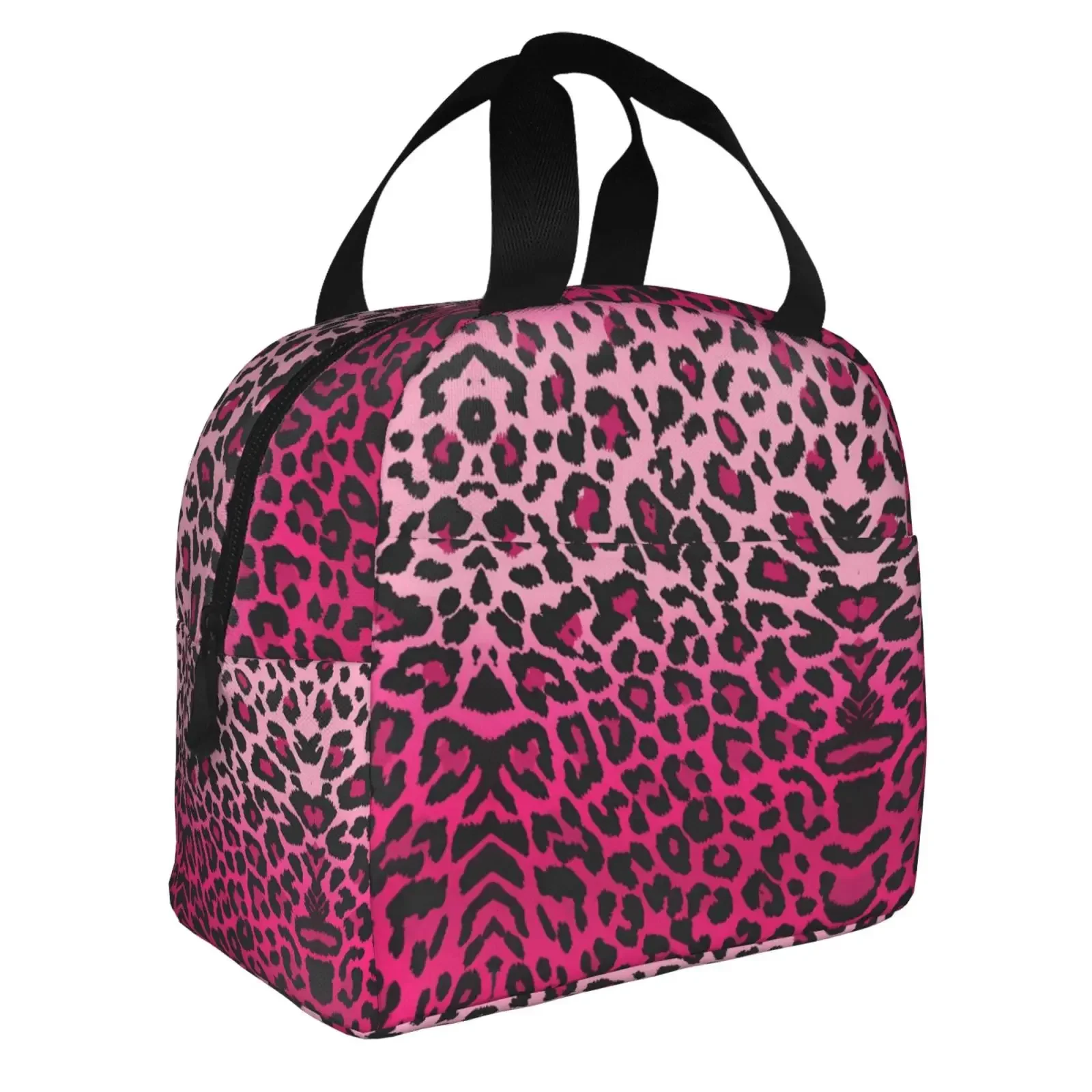 Pink Leopard Animal Print Lunch Bag For Girls Funny Lunch Box Fun Picnic Cooler Bag Portable Zipper Oxford Thermal Lunch Bags