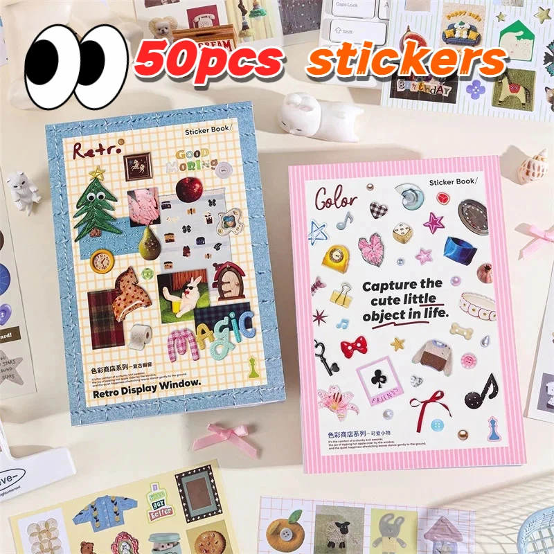 

50pcs Retro Color Shop Series Stickers Books Account DIY Aesthetic Stickers Scrapbook Notebook Decor Stickers For Scrapbooking