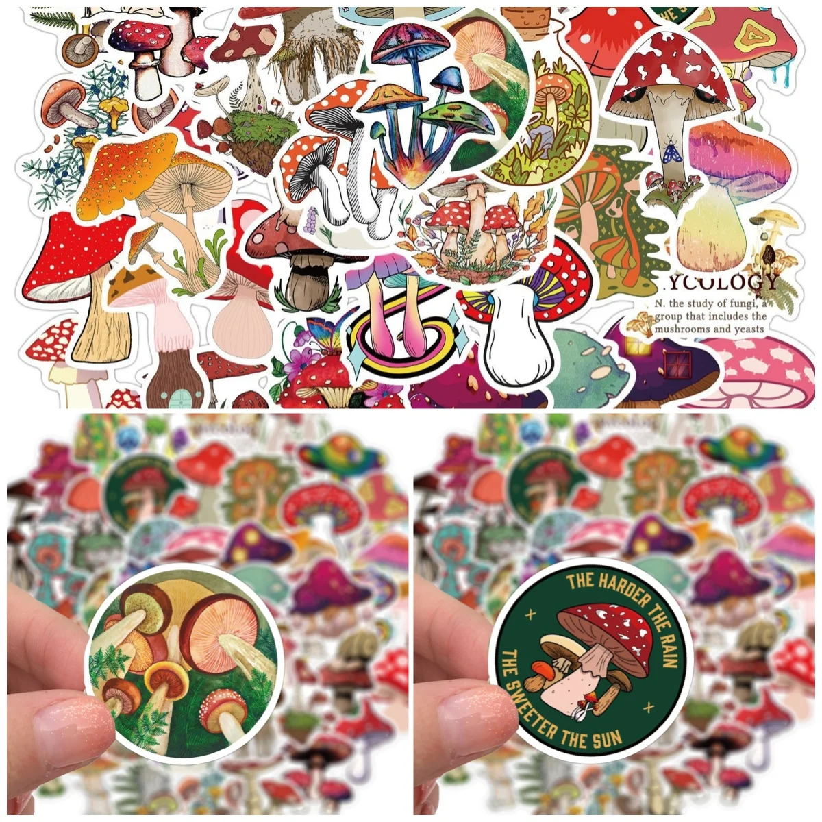 

50Pcs Cartoon Mushroom Stickers Cute Graffiti Stickers DIY Water Cup Motorcycle Waterproof Phone Case Stickers