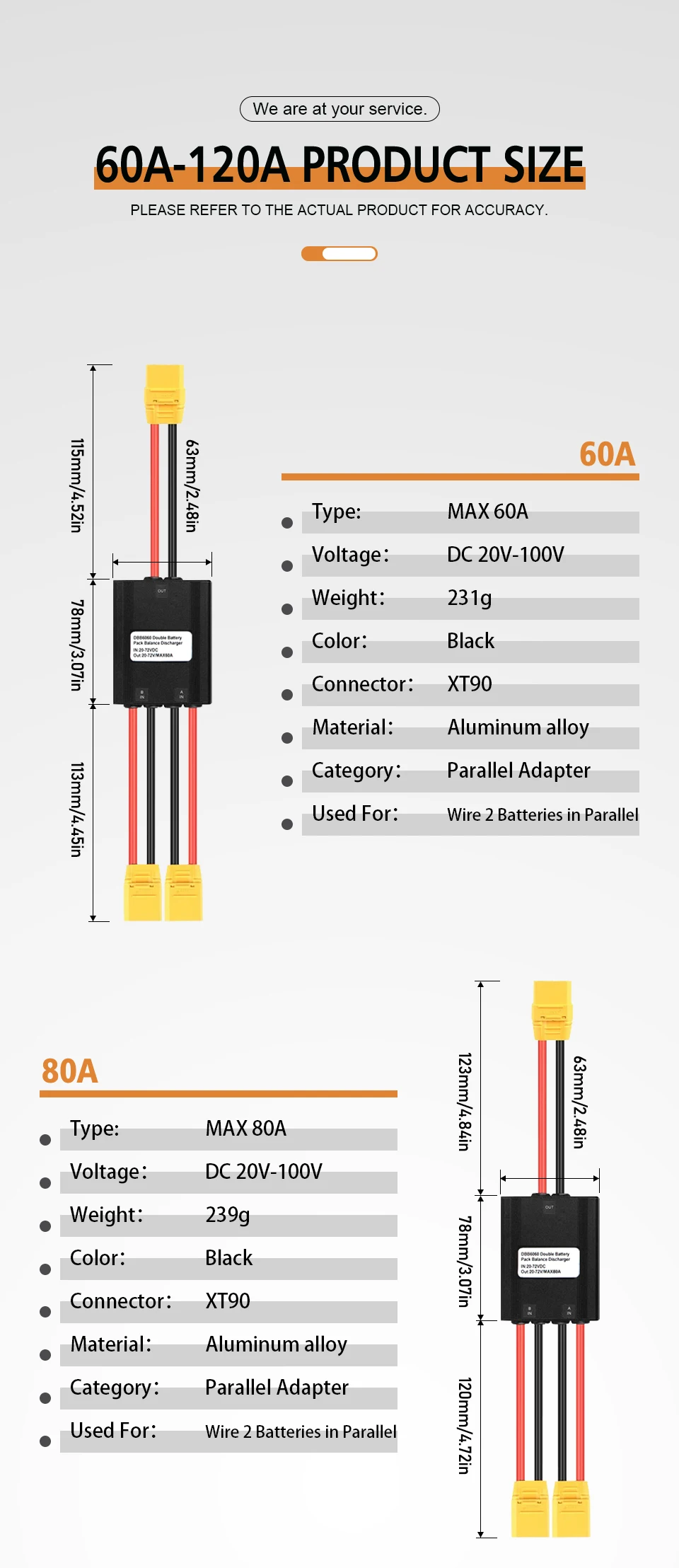 10V-100V 20A-40A 20V-100V 20A-120A XT60/XT90 Stecker Doppel-Akku-Entladekonverter mit Ladekopf Parallelmodul-Adapter – Detail 5
