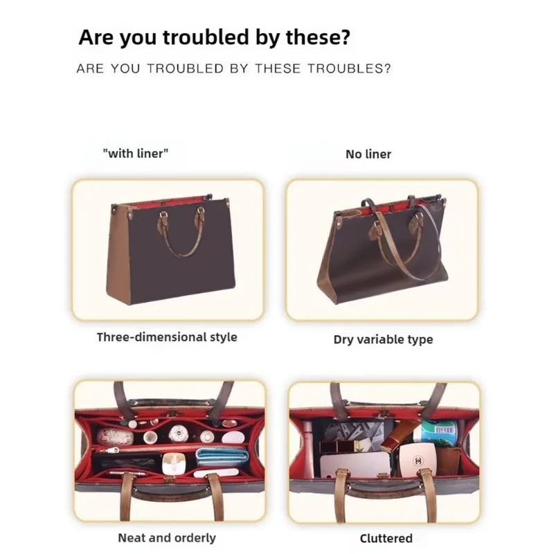 Large Capacity Tote Bag Organizer Makeup Storage Felt Insert Bag Organizer Custom Size Insert Bags for Toiletries Accessories