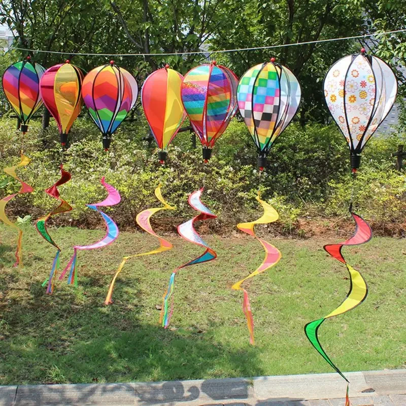 Moulin à vent rotatif inspiré de l'arc-en-ciel en PVC coloré, ballon à air chaud, réplicateur de décoration extérieure, Spinner, 1 ensemble