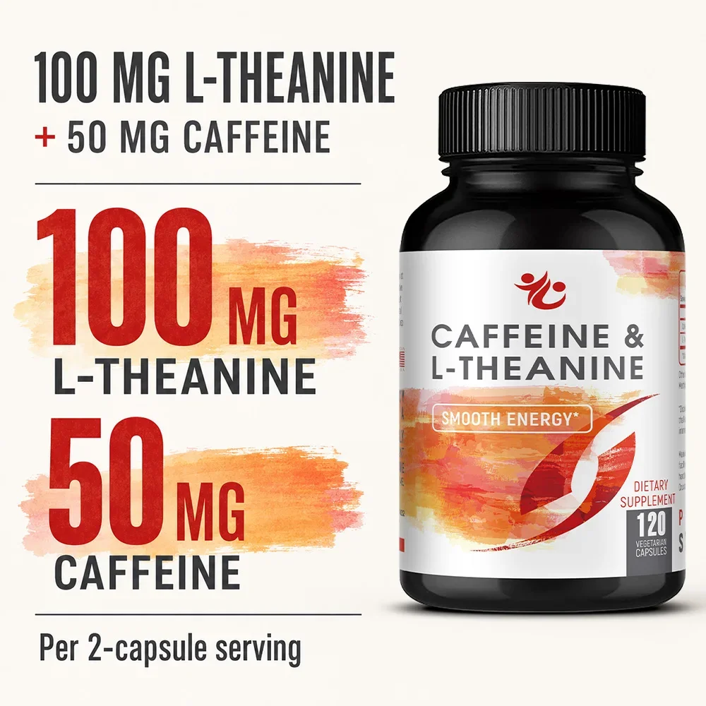 Caffeine Capsules with L-Theanine - Provides Clean Energy, Endurance, Stress Relief, and Cognitive Enhancement