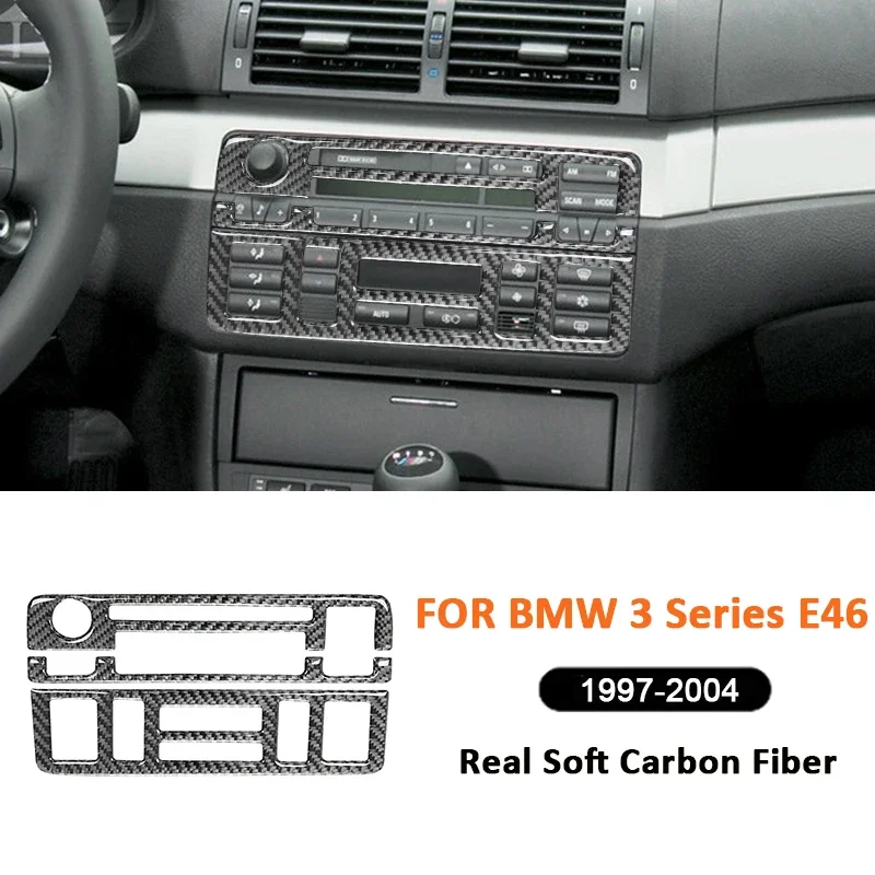 Carbon Fiber Car Center Console Multimedia CD Panel Frame Decoration Sticker For BMW 3 Series E46 1997-2004 Interior Accessories
