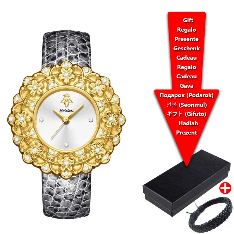 Luxury Green Leather Quartz Women Watch Gold Flower Rhinestone Dial Ladies Wristwatch Elegant Dress Clock Relogio Feminino