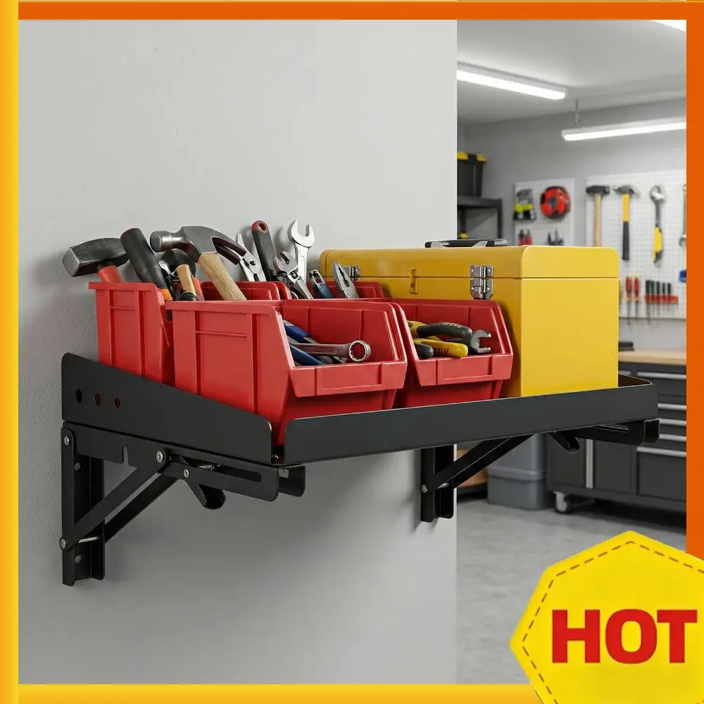 

Набор из 2-х настенных складных полок-стеллажей, сверхпрочные металлические полки с бортиком для гаража, кухни, прачечной, мастерской