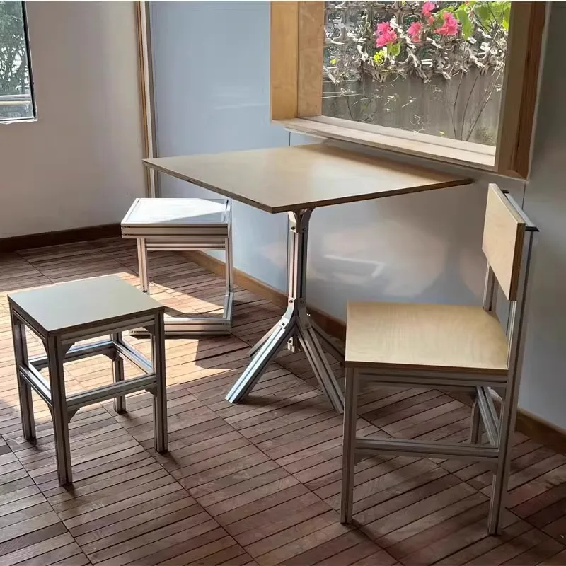 Ocean board birch table aluminum profile simple dining table, coffee round table
