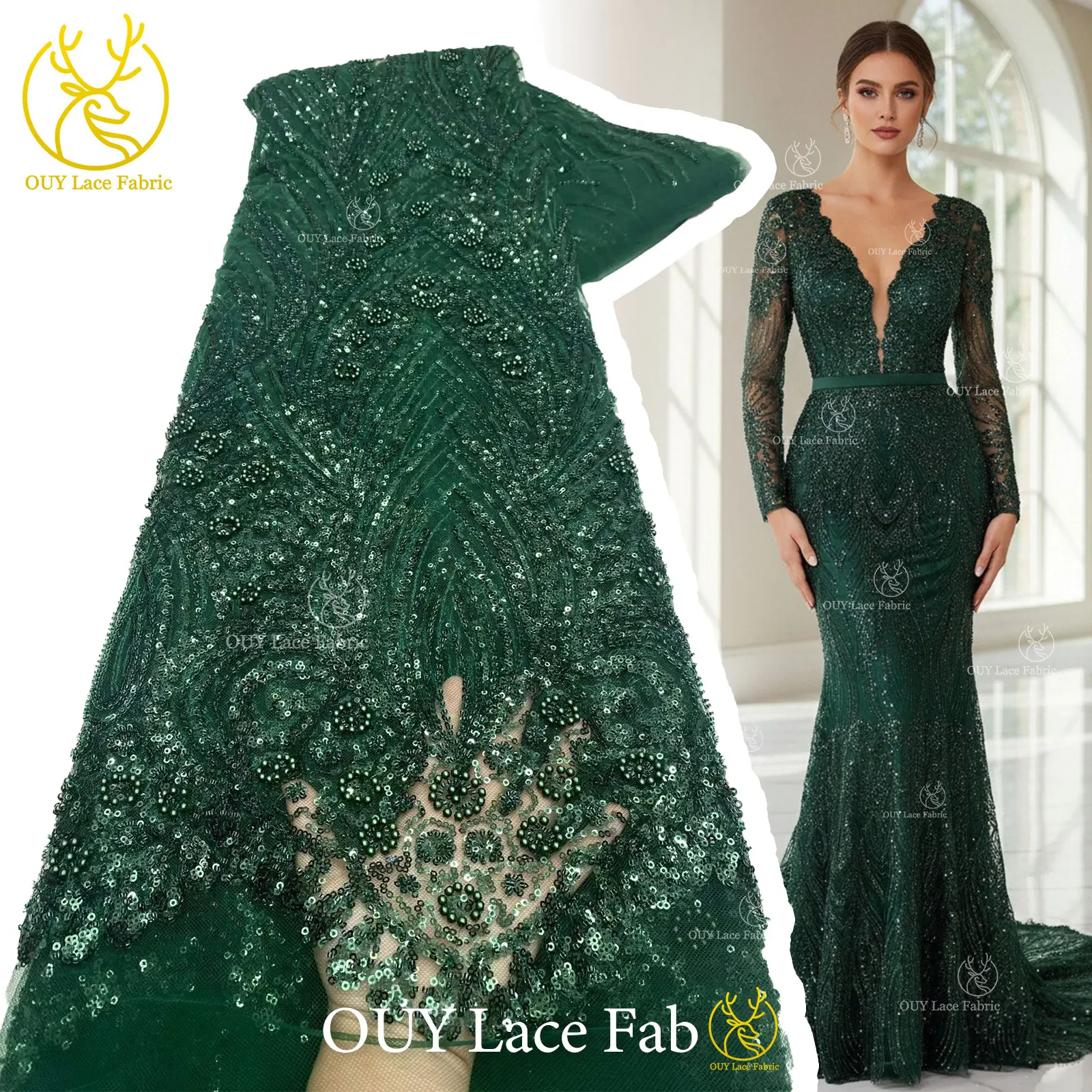 

Зеленая африканская кружевная ткань 2026: высококачественный фатин с пайетками, французская модная сетчатая кружевная ткань для вечерних платьев, вышивка, шитье