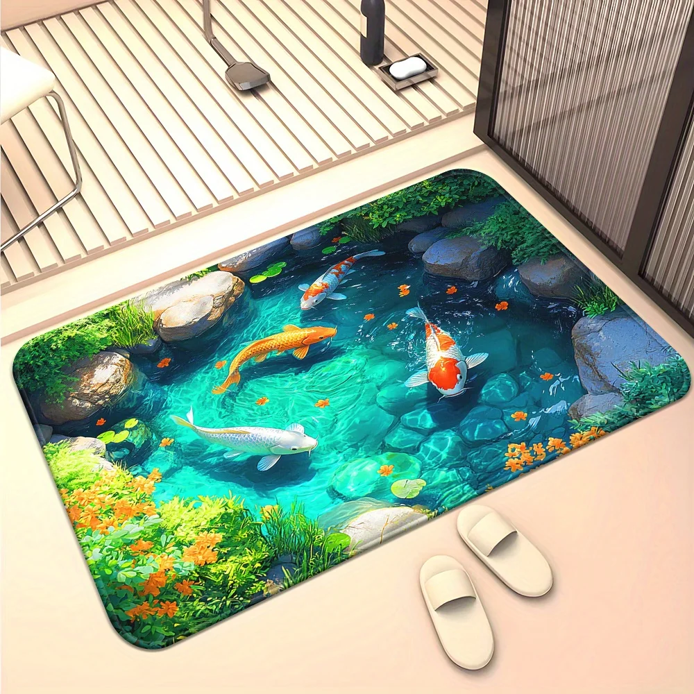 Large Tropical Koi Fish Underwater Scene Door Mat Rug Waterproof Entryway Home Decor Aquatic Aquarium Mat